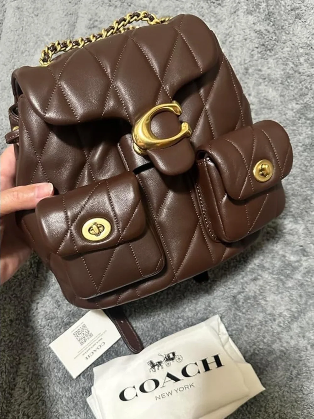 Coach Quilted Chocolate Brown Leather Backpack with Gold Hardware